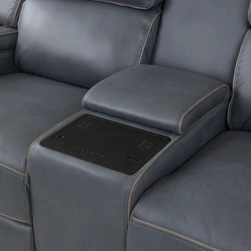 Causeuse inclinable motorisée aspect cuir bleu marine avec console - K2250