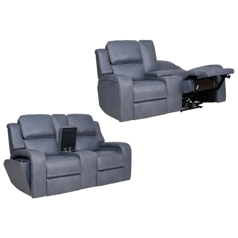 Causeuse inclinable motorisée aspect cuir bleu marine avec console - K2250