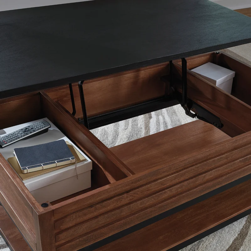Table basse en bois/MDF bicolore avec plateau relevable - Kallari
