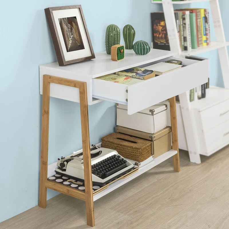 SoBuy FWT48-WN Table Console Table d’appoint avec tiroir et étagère