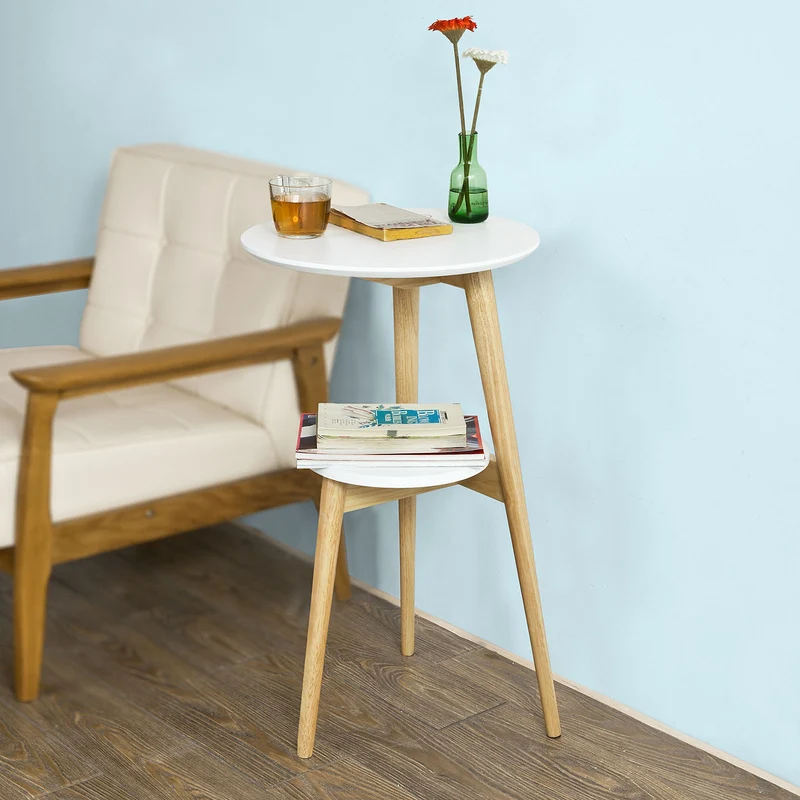 SoBuy FBT39-W Table d'Appoint Design Table Basse Table café Ronde