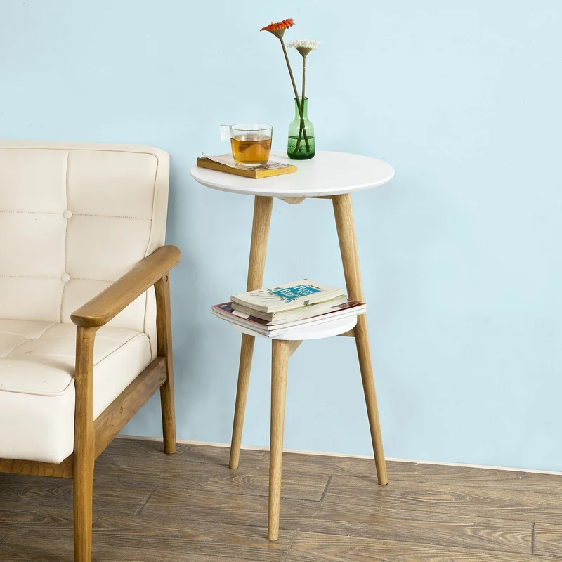 SoBuy FBT39-W Table d'Appoint Design Table Basse Table café Ronde