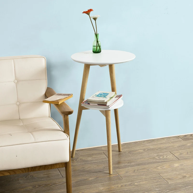 SoBuy FBT39-W Table d'Appoint Design Table Basse Table café Ronde