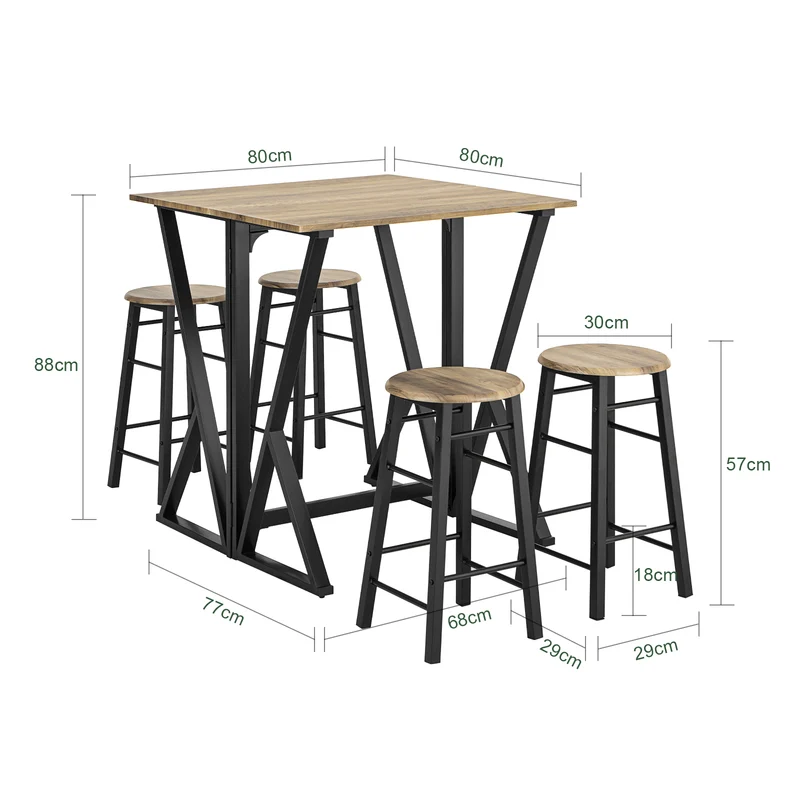 SoBuy OGT24-N Set de 1 Table + 4 Chaises Ensemble Table de Bar bistrot + 4 tabourets Table Mange-Debout Table Haute Cuisine Table à Manger