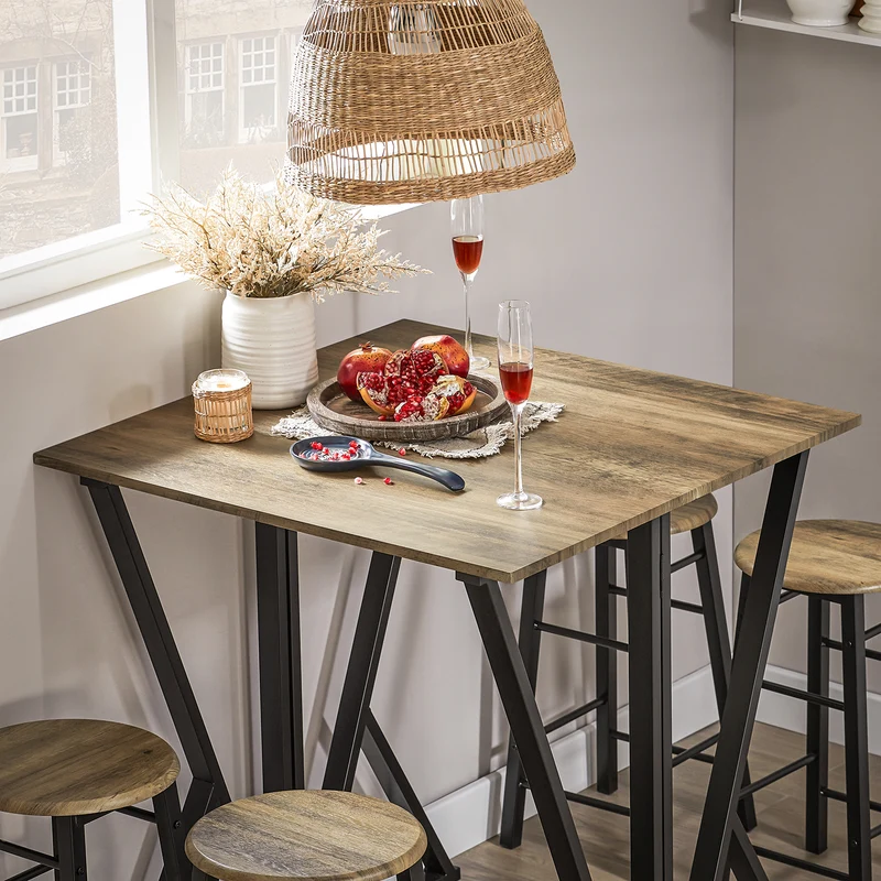 SoBuy OGT24-N Set de 1 Table + 4 Chaises Ensemble Table de Bar bistrot + 4 tabourets Table Mange-Debout Table Haute Cuisine Table à Manger