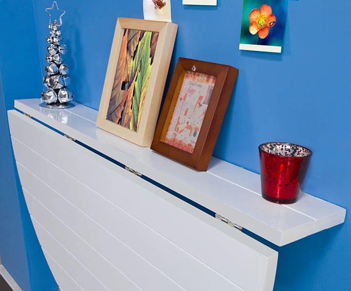 SoBuy FWT10-W Table murale rabattable en bois, Table de cuisine pliable, Table enfant demi-ronde, Blanc