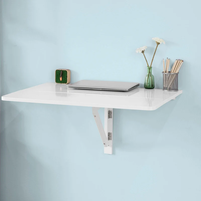 SoBuy FWT02-W Table murale rabattable en bois, double plateaux, plateau pliable, Blanc