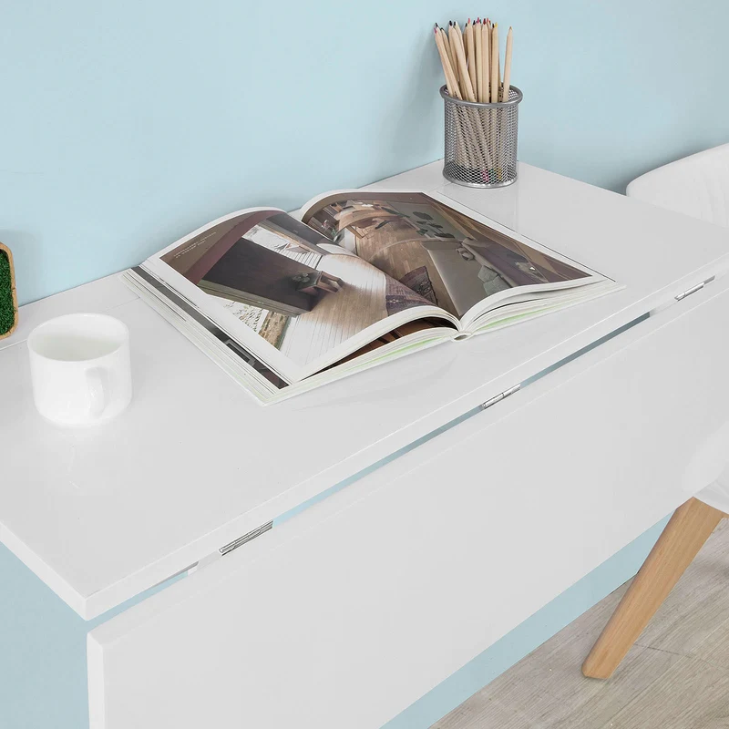 SoBuy FWT02-W Table murale rabattable en bois, double plateaux, plateau pliable, Blanc
