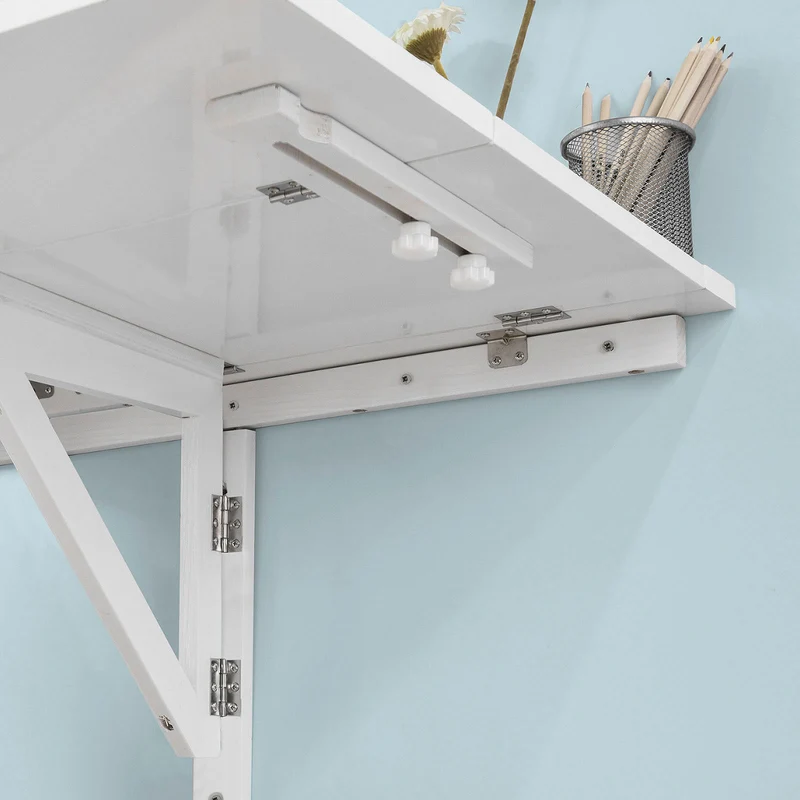 SoBuy FWT02-W Table murale rabattable en bois, double plateaux, plateau pliable, Blanc
