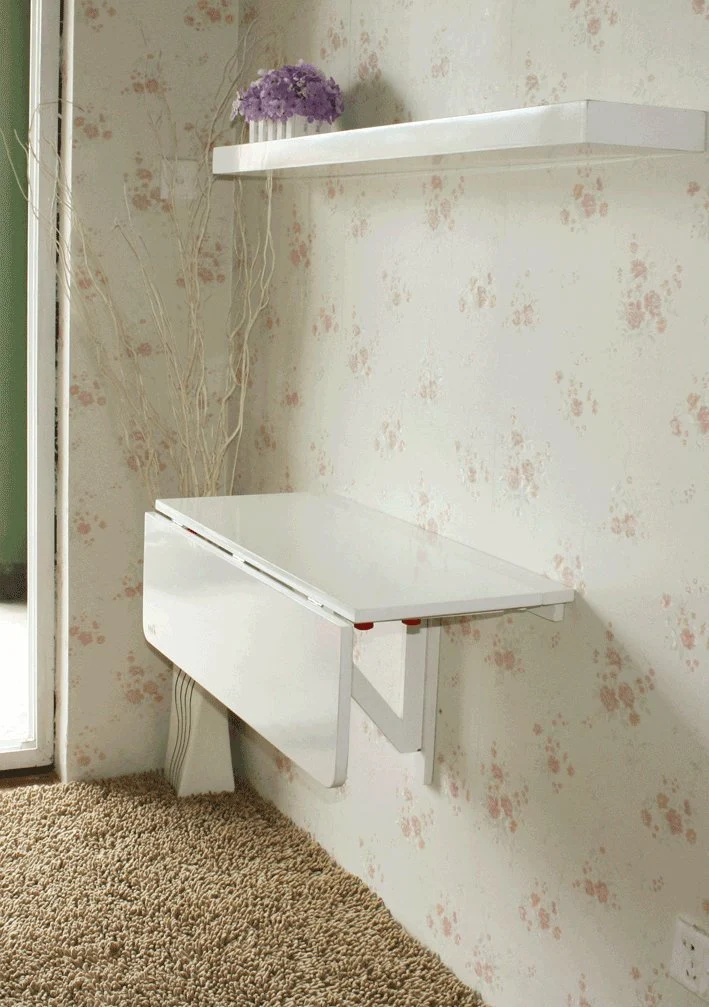 SoBuy FWT02-W Table murale rabattable en bois, double plateaux, plateau pliable, Blanc