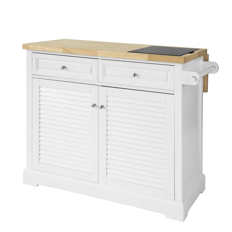 SoBuy FKW84-WN Desserte sur roulettes Meuble de Cuisine de Service Roulant avec Plans de Travail Rabattable, Grande Armoire de Rangement