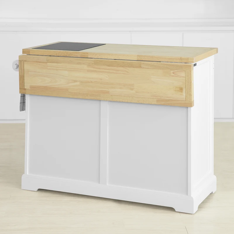SoBuy FKW84-WN Desserte sur roulettes Meuble de Cuisine de Service Roulant avec Plans de Travail Rabattable, Grande Armoire de Rangement