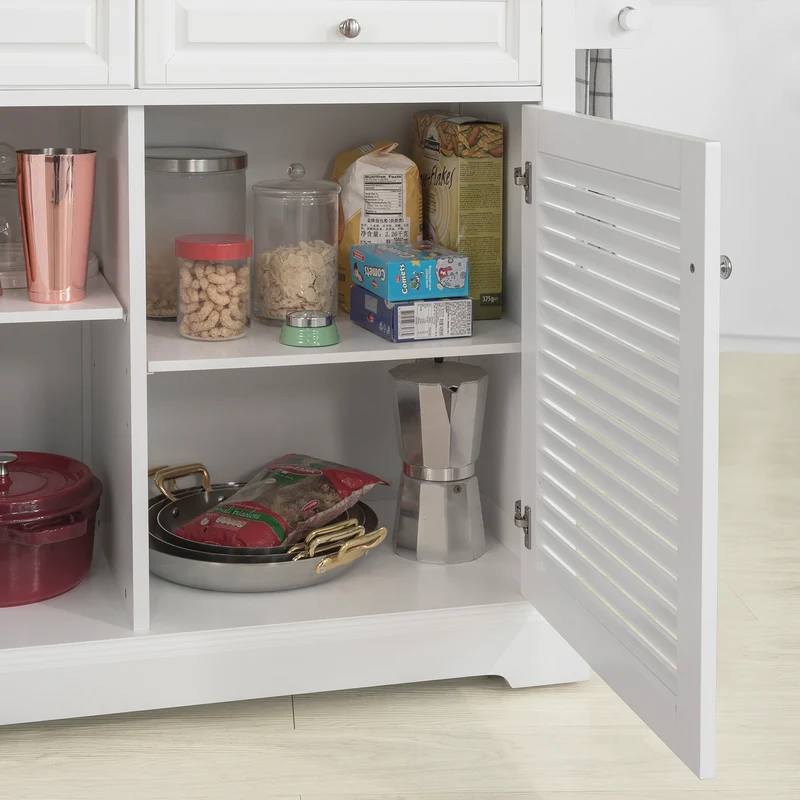 SoBuy FKW84-WN Desserte sur roulettes Meuble de Cuisine de Service Roulant avec Plans de Travail Rabattable, Grande Armoire de Rangement