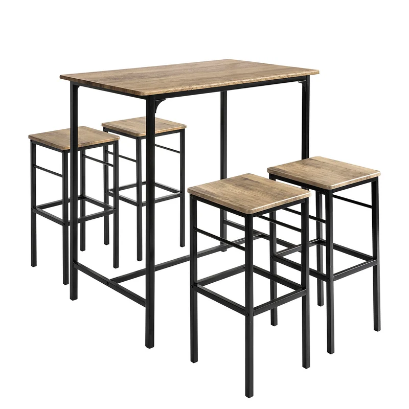 SoBuy OGT11-XL Set de 1 Table + 4 Tabourets Ensemble Table de Bar bistrot + 4 tabourets avec Repose-Pieds Table Mange-Debout Table Haute Cuisine