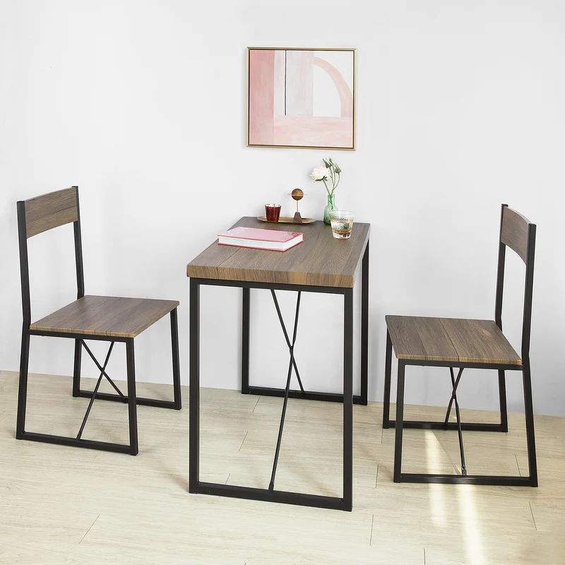 SoBuy OGT19-N Set de 1 Table + 2 Chaises Table à Manger Table de Cuisine Ensemble Table de Balcon + 2 tabourets avec Dossier mobilier de Jardin
