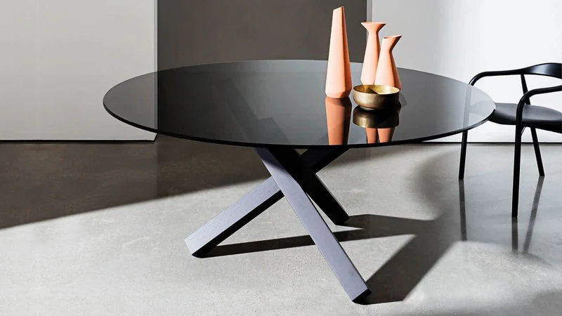 AIKIDO Table à manger ronde avec plateau en verre laqué