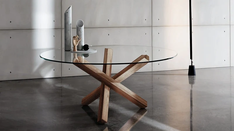 AIKIDO Table à manger ronde avec plateau en verre laqué