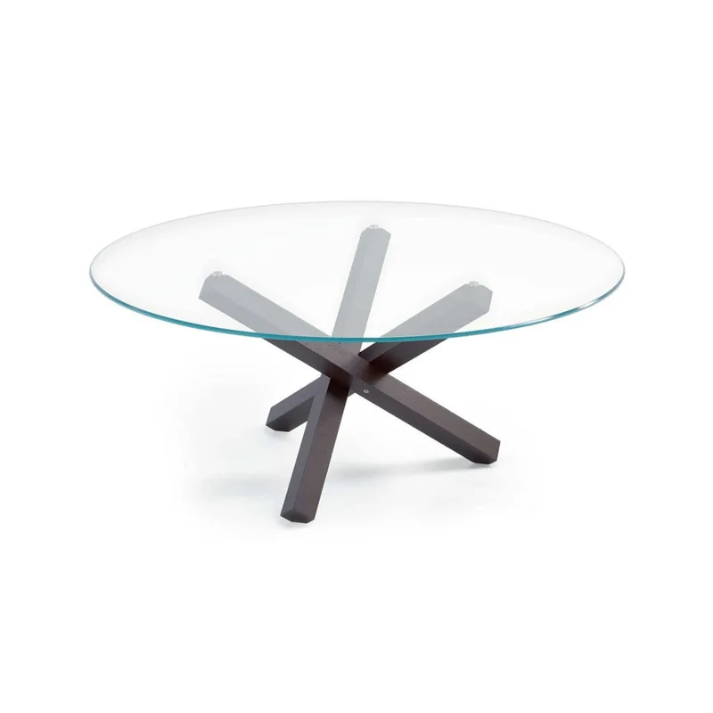 AIKIDO Table à manger ronde avec plateau en verre laqué