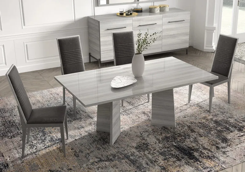 Chaise similicuir gris et dos laqué gris argent - Mia