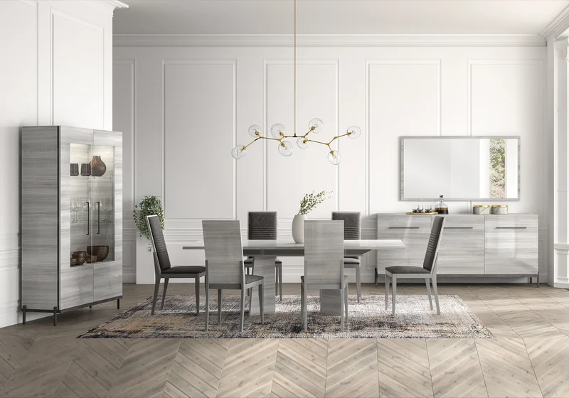 Table à manger extensible ou fixe gris laquée - Mia