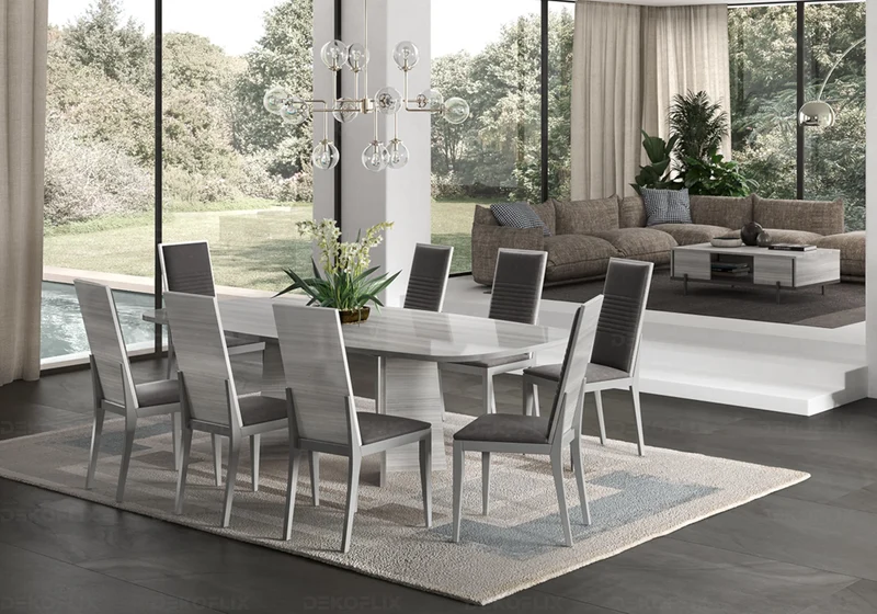 Table à manger extensible ou fixe gris laquée - Mia