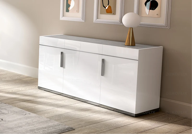 Buffet 3 ou 4 portes blanc laqué marbre gris - Mara