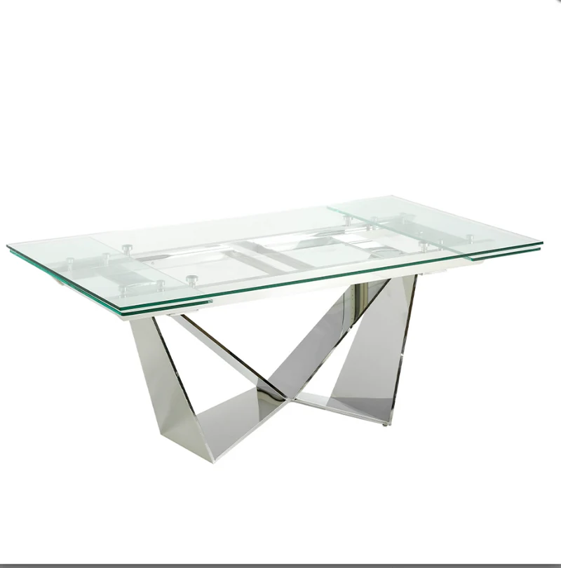 Table à manger extensible en verre trempée et acier chromé Angel Cerda