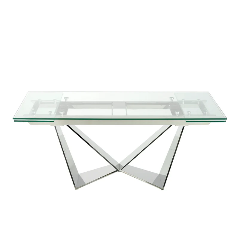 Table à manger extensible en verre trempée et acier chromé Angel Cerda