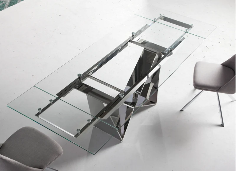 Table à manger extensible en verre trempée et acier chromé Angel Cerda