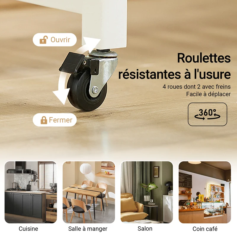 SoBuy FKW74-WN Desserte de Cuisine à Roulettes – Plan de Travail 100×60 cm, 2 Tiroirs, 2 Étagères, Charge 60 kg, Blanc