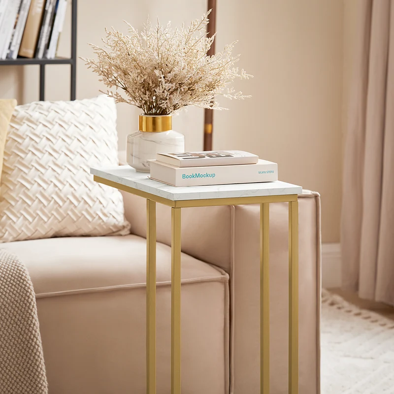 SoBuy FBT87-G Table d’Appoint Moderne Bout de canapé à Café Table de Chevet Effet Marbre