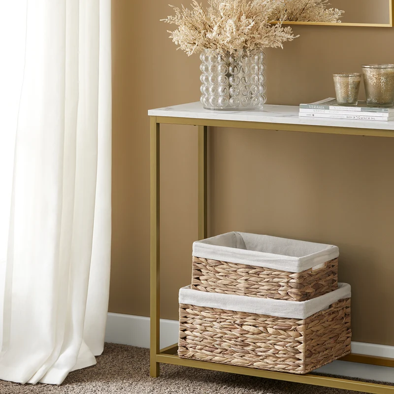 SoBuy FSB29-G Table Console Table d'Appoint Bout de Canapé Table d’Entrée Effet Marbre Cadre et 4 Pieds en Fer Haute Qualité – L80cm x P30cm x H75cm - Doré