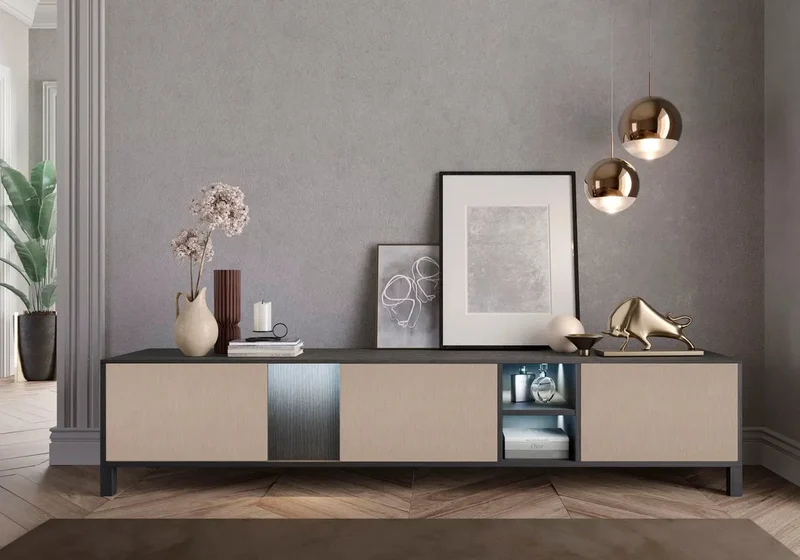 Mur tv high gloss champagne led VENUS