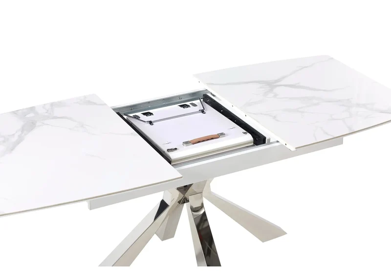 Table extensible céramique chromé marbre blanc - Urso