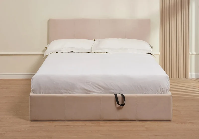 Lit coffre velours beige - Lenita