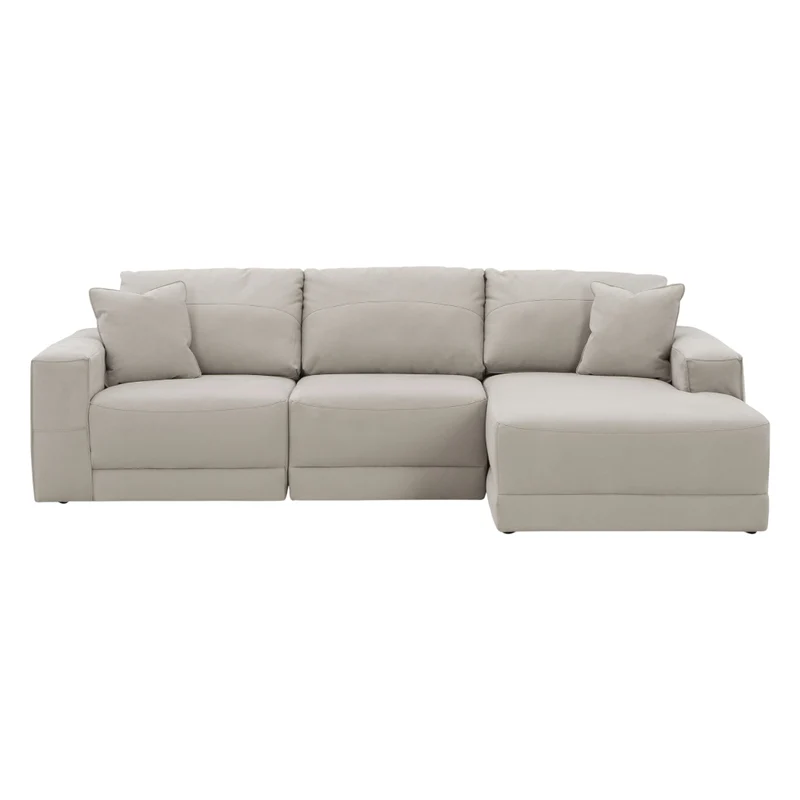 Sofa 3 pièces aspect cuir gris avec chaise longue & coussins - Next-Gen Gaucho