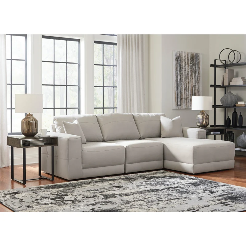 Sofa 3 pièces aspect cuir gris avec chaise longue & coussins - Next-Gen Gaucho