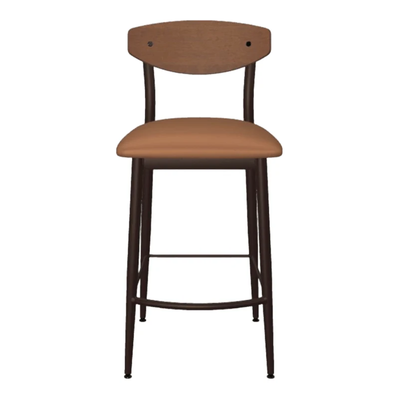 Tabouret de comptoir en métal avec une assise rembourrée aspect cuir brun - Hint