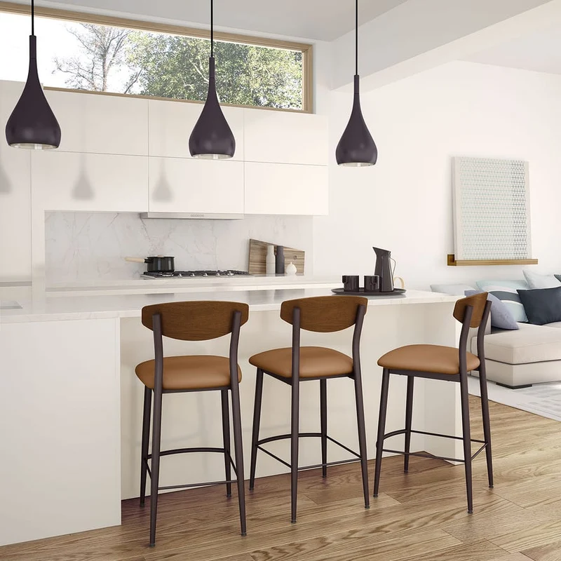 Tabouret de comptoir en métal avec une assise rembourrée aspect cuir brun - Hint