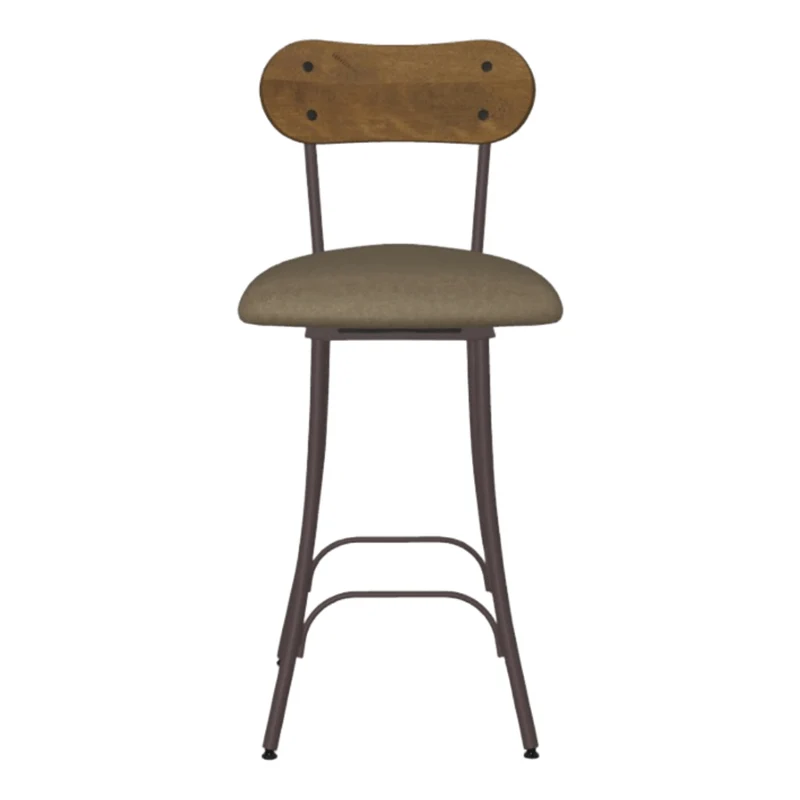 Tabouret de comptoir pivotant en métal avec une assise rembourrée aspect cuir brun - Bean