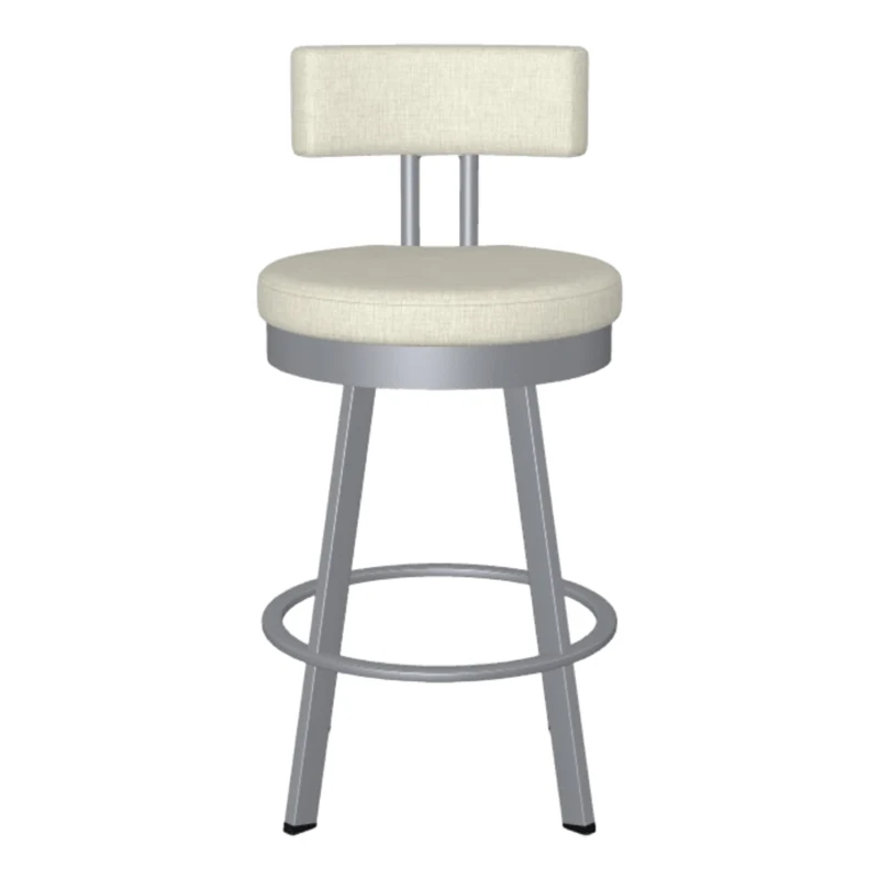 Tabouret de comptoir pivotant en métal inox avec assise rembourrée en tissu ivoire - Barry