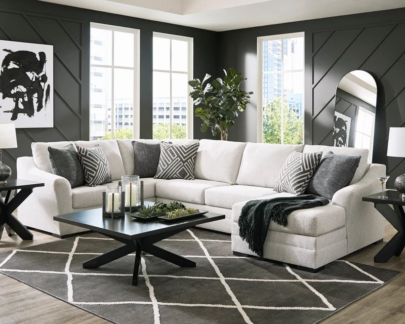 Sectionnel 3 pièces en tissu gris pâle avec chaise longue & coussins - Koralynn