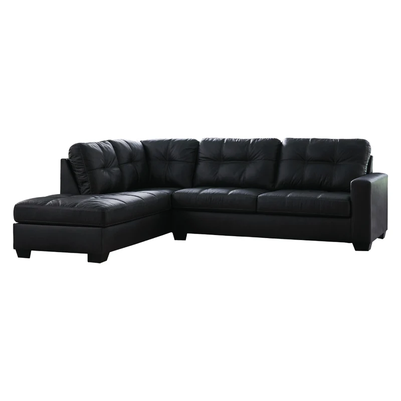 Sectionnel 2 pièces aspect cuir noir avec chaise longue - Barlin Mills