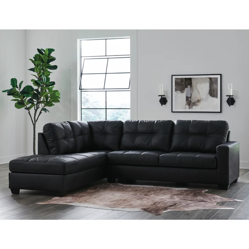 Sectionnel 2 pièces aspect cuir noir avec chaise longue - Barlin Mills