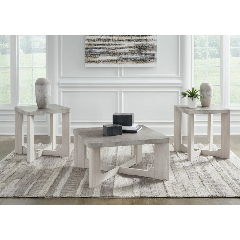 Ensemble de 3 tables en mélamine gris ciment - Garnilly