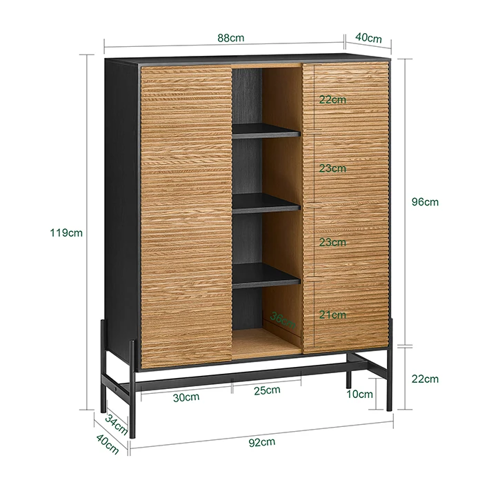SoBuy HFSB04-SCH Buffet Commode Armoire de Rangement 92 x 40 x 119 cm, Noir Naturel