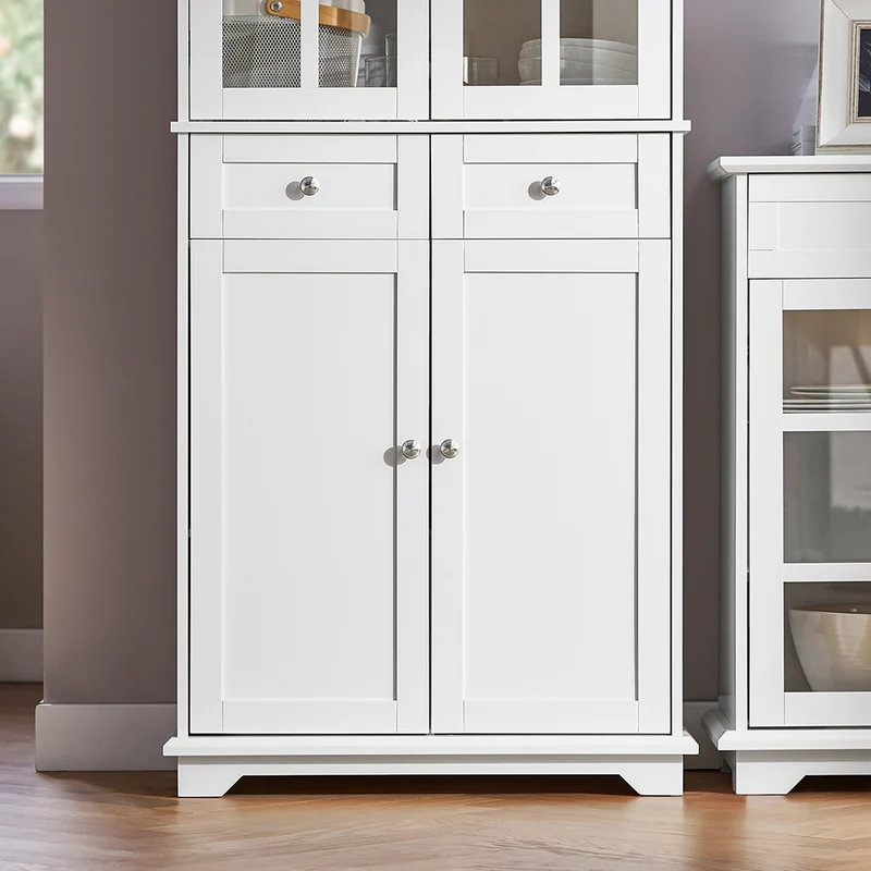 SoBuy FSB76-W Buffet Haut avec 2 Portes Vitrées, 2 Portes et 2 Tiroirs – L75×P40×H175 cm, Charge 100 kg, MDF E1, Blanc