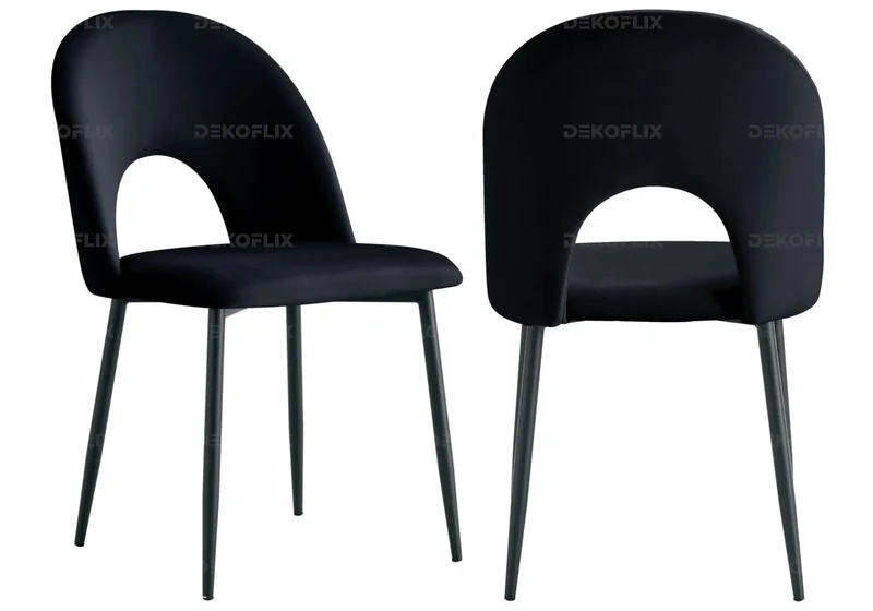 Table noire marbre blanc et chaises noires - Clara