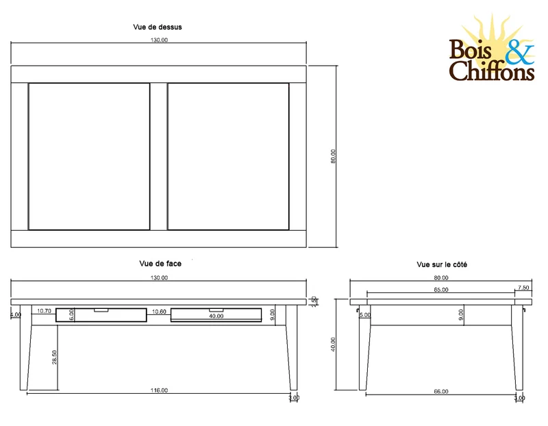 Table basse 4 tiroirs | Manguier Farm II