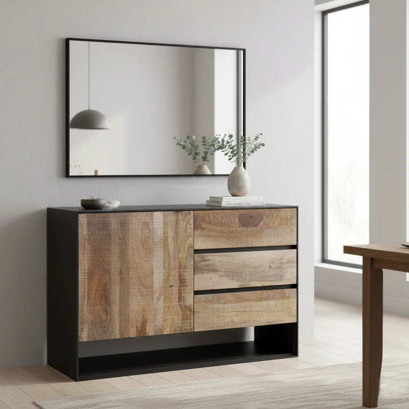 Petit buffet design 3T 1P bois bicolore | Manguier Kabir